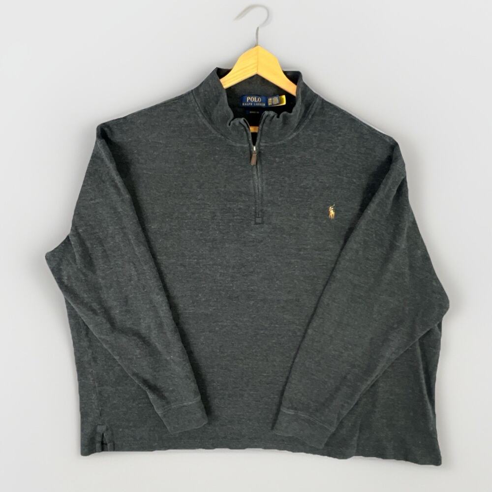 Polo Ralph Lauren Estate Rib 1/4 Zip Pullover Mens Sz 3XB Gray Mock Neck Cotton